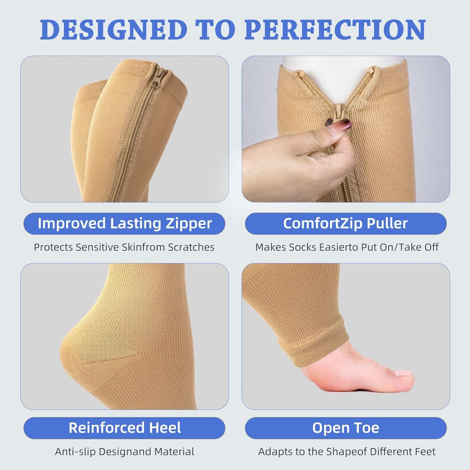Men & Women Compression Socks Stockings 20-30mmHg Knee High Support W/ Zipper
