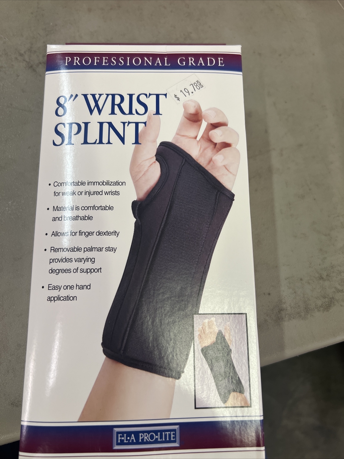 FLA PRO LITE New XL Extra Large Right 8″ Wrist Splint Black NIB Orthopedics