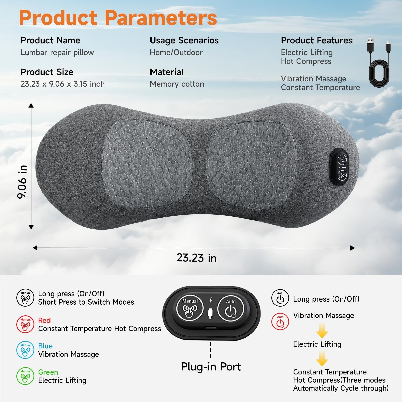 3-in-1 Electric Lumbar Support Pillow with Adjustable Height for Bed and Chai…