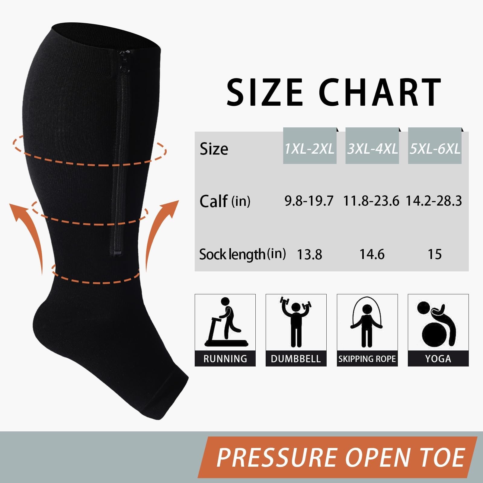 Plus Size Compression Socks for Open Toe 15-20mmHg Wide Calf Knee High Compre…