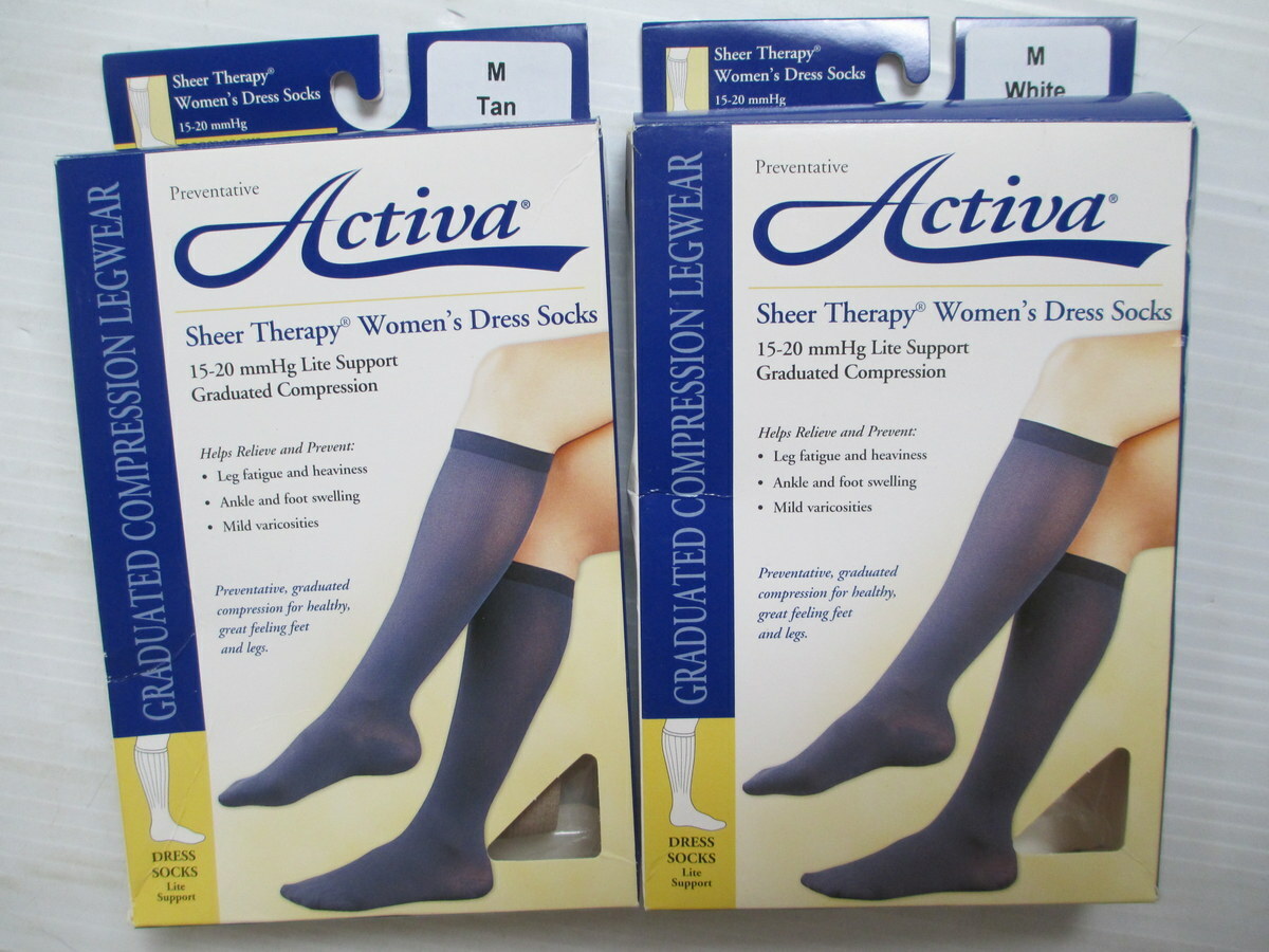 Activa sheer therapy Women’s Dress Socks 15-20 mmHg med 1 pair tan 1 pair white