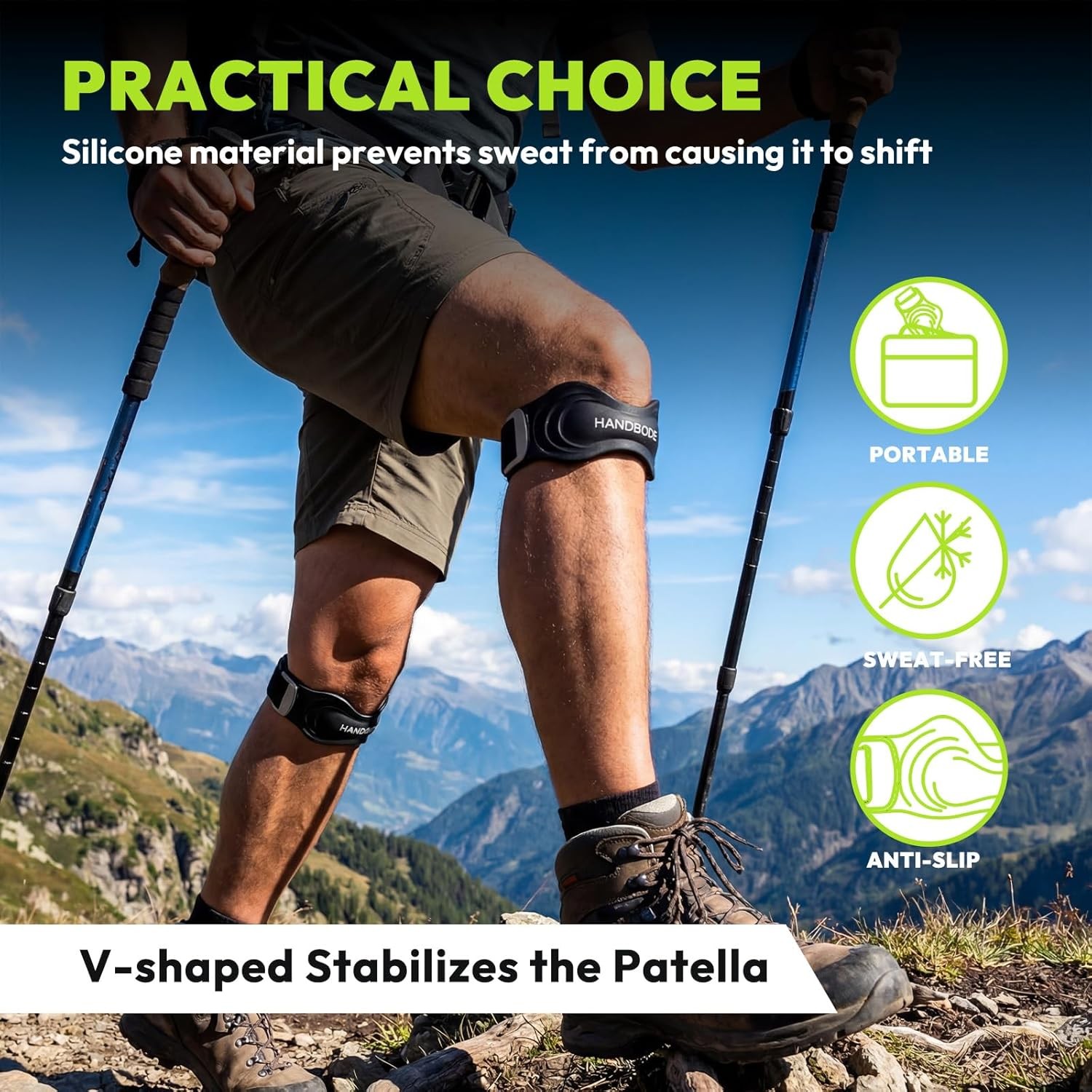 HANDBODE Patellar Tendon Support Strap, Silicone Knee Brace for men women, Adjus