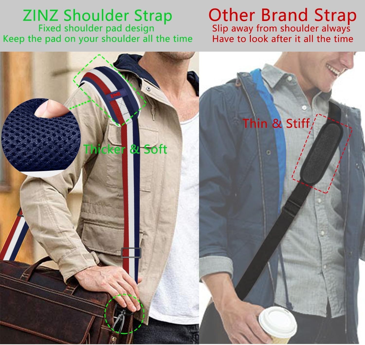 79 inch Shoulder Strap, Extra-thick Fixed Cushion Pad and Dual Clasps Univers…