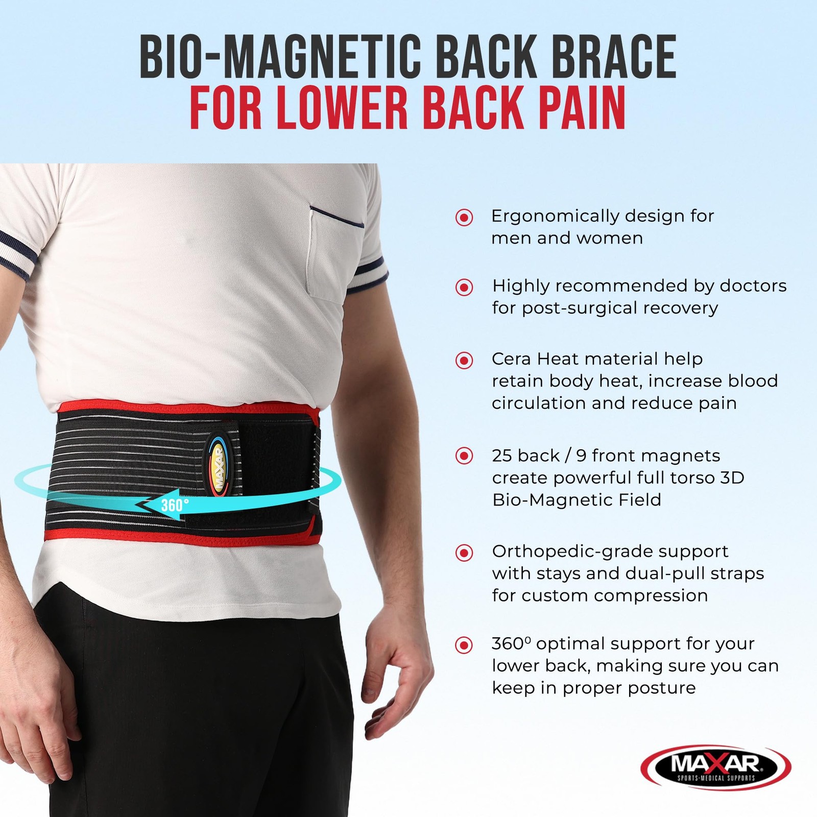 MAXAR Bio-Magnetic Back Brace for Lower Back Pain Women and Men – Lumbar Supp…