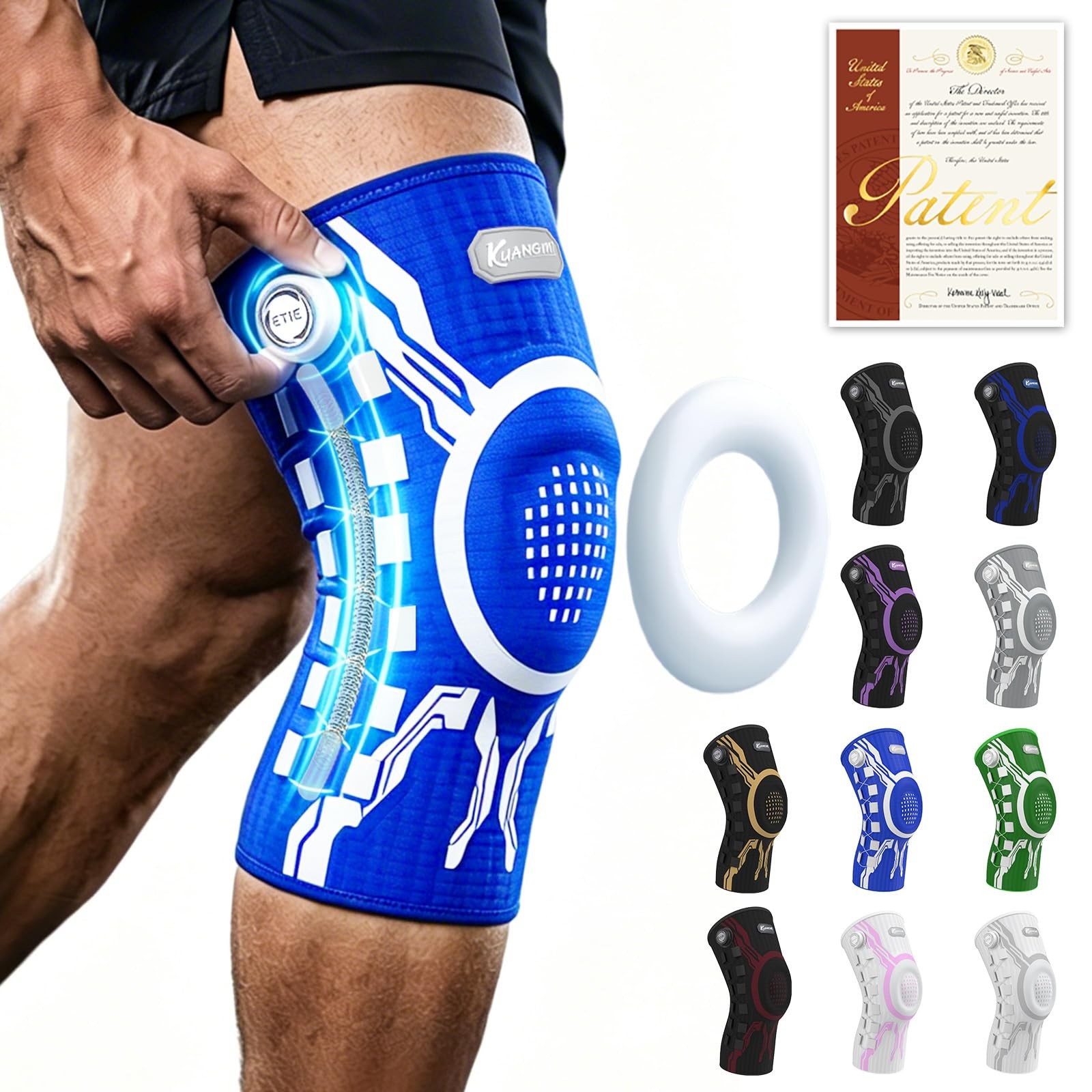 Kuangmi Blue White-Right Medium Single Knob Knee Brace