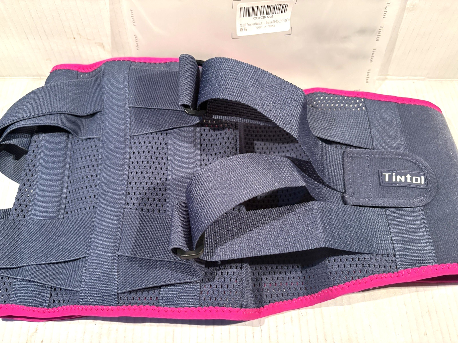 Back Premium Support Brace Size M 33”-39″ Lumbar Adjustable Mesh Pink Blue NEW