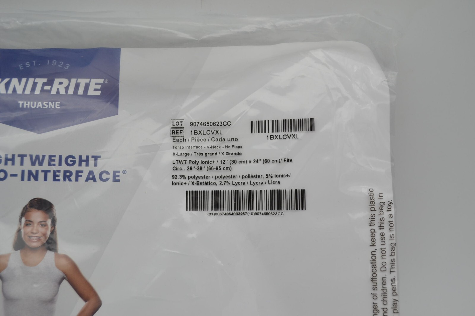 New Knit-Rite Lightweight Torso-Interface V Neck No Flaps XLarge Gray