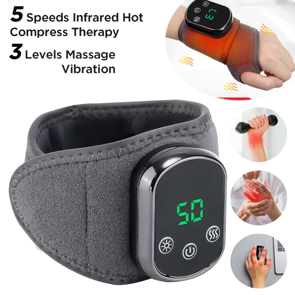 Electric Heated Vibration Wrist Hand Massager Brace Carpal Tunnel Pain Relief