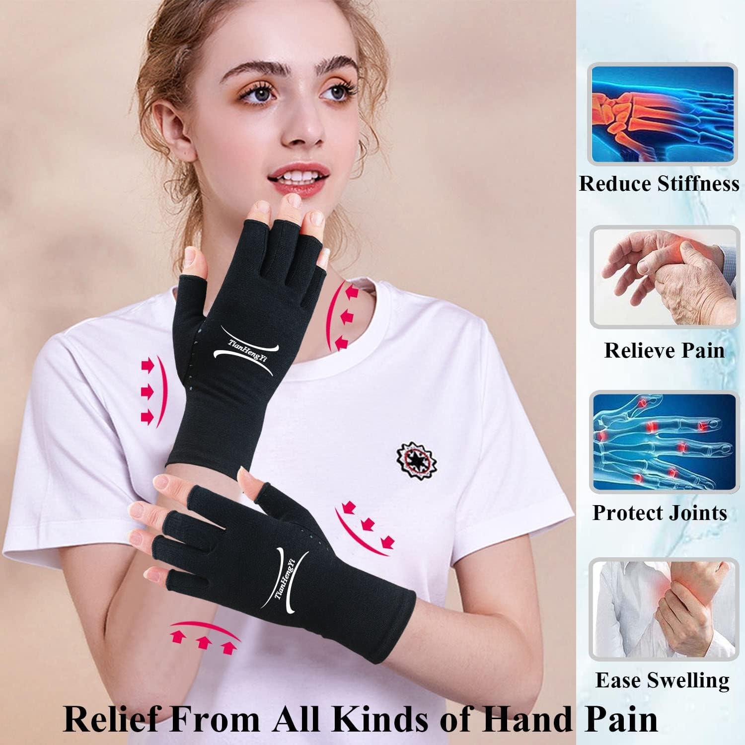 2 Pairs Arthritis Gloves for Pain Relief, Compression Gloves for Arthritis, C…