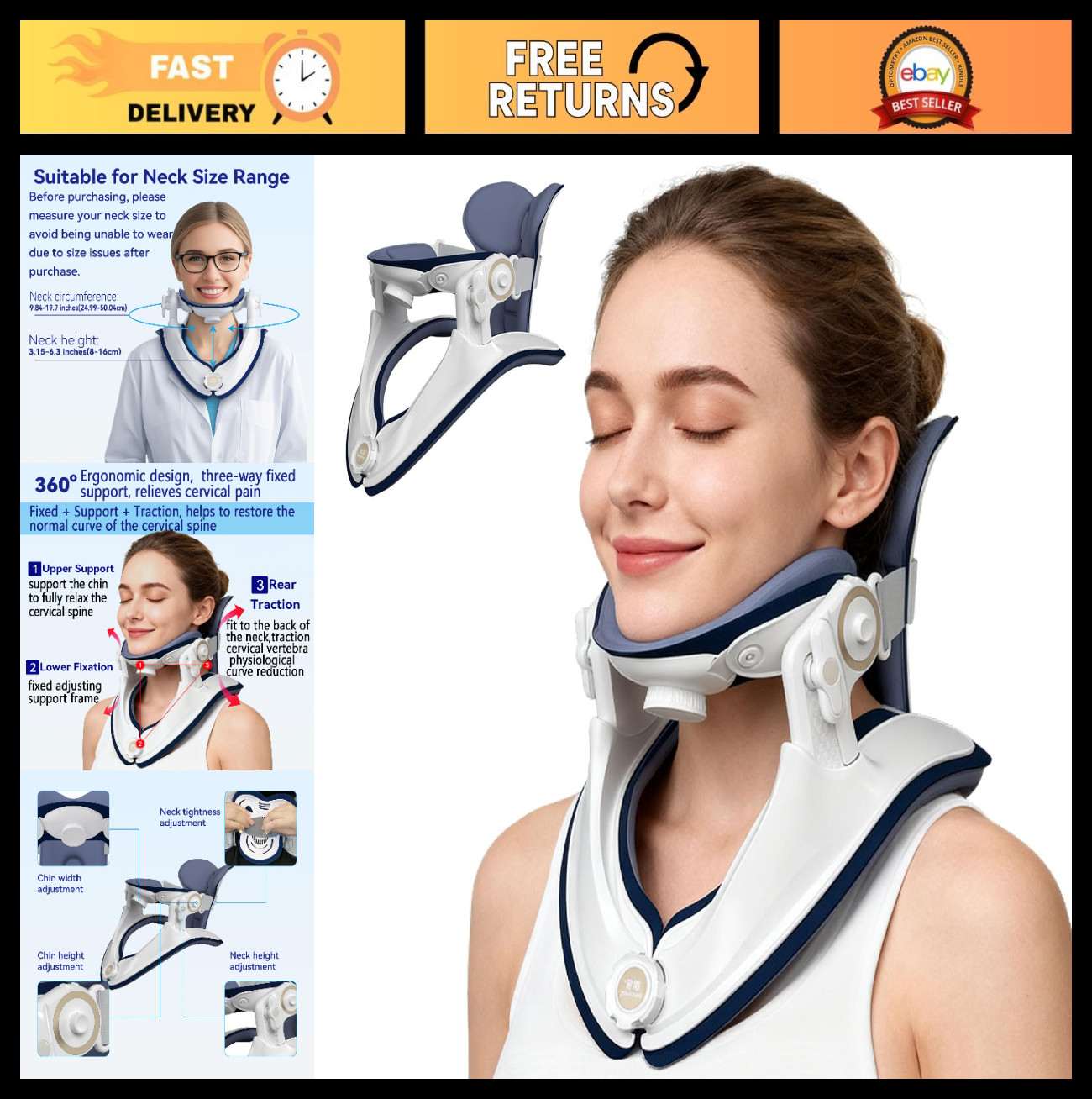 Cervical Traction Device Neck Support Brace for Pain Relief | Adjustable Lightwe