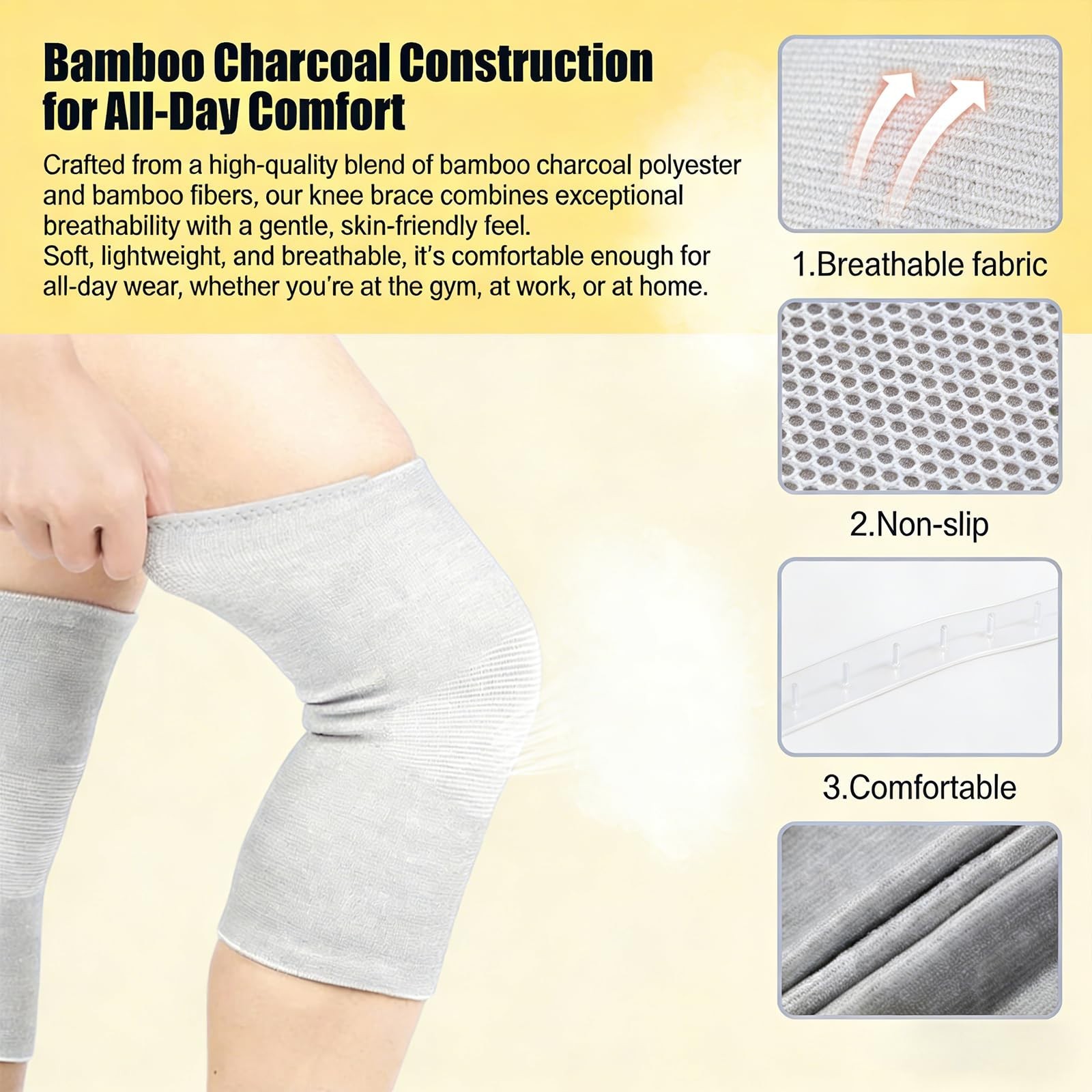 Bamboo Charcoal Knee Sleeve – Elastic Compression Support for Joint Pain Relief,