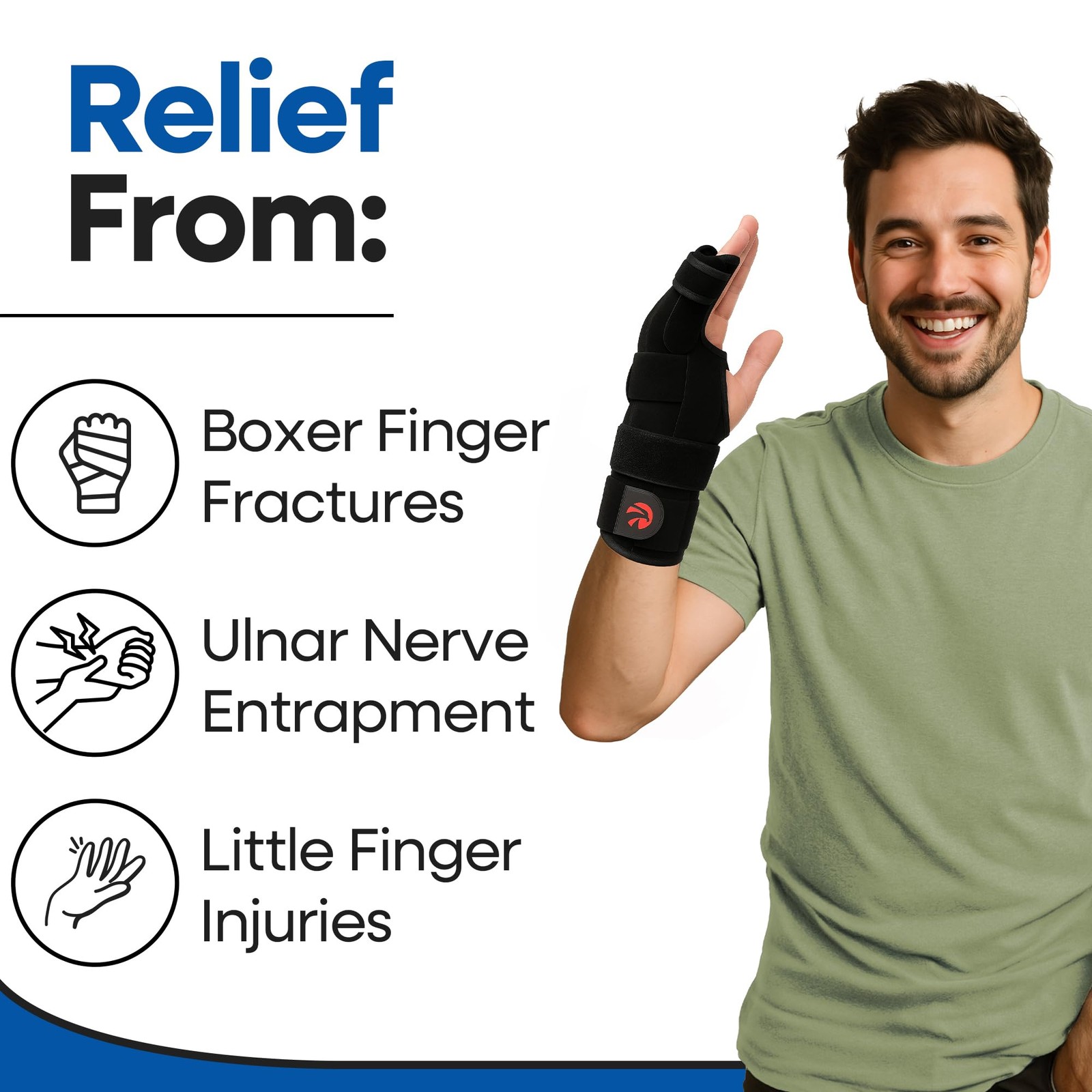 Pinky Finger Splint Boxer Fracture Brace | Ulnar Gutter Small, Black