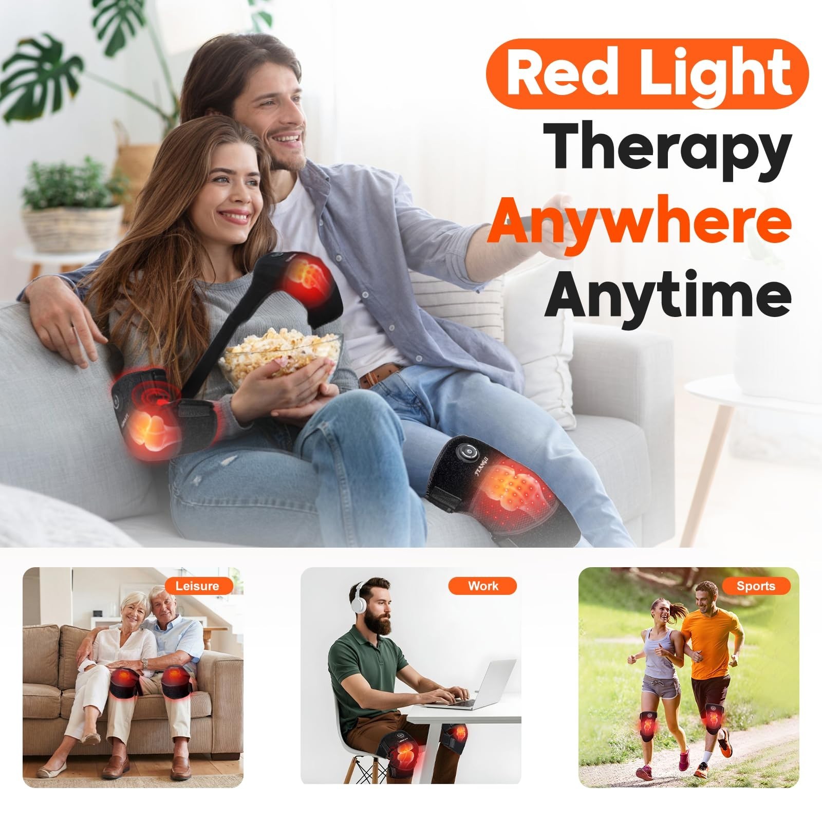 Red Light Therapy Knee Brace & Heating Pad, Cordless Infrared Wrap for Pain Reli