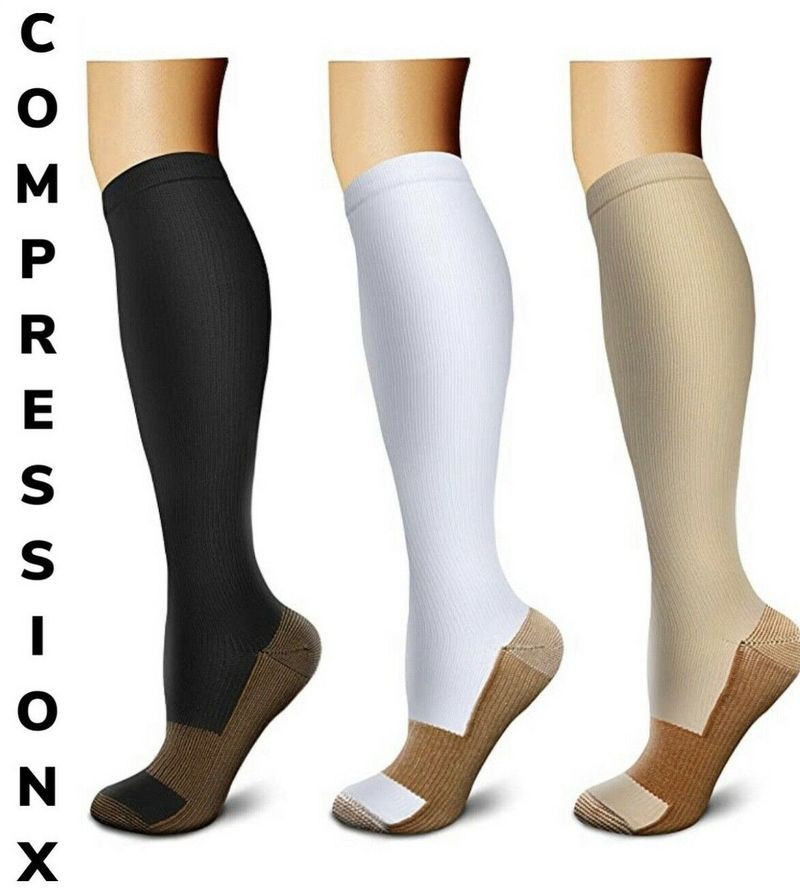 Copper Infused Anti-Fatigue Compression Socks Pair Varicose Vein Stocking Unisex