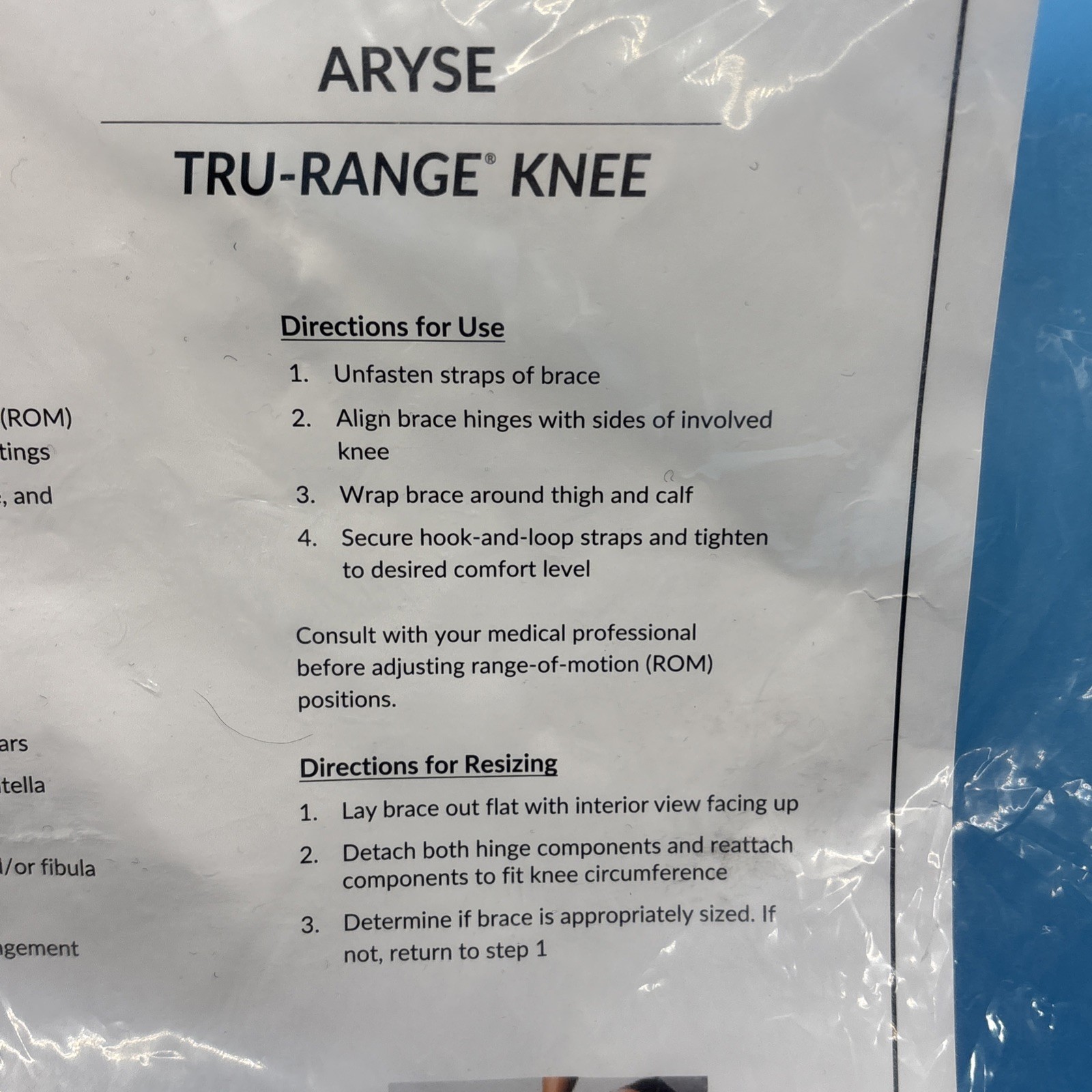 2021 Aryse Universal ROM Tru-Range Knee Brace Model L1833 – NIP, Never Used