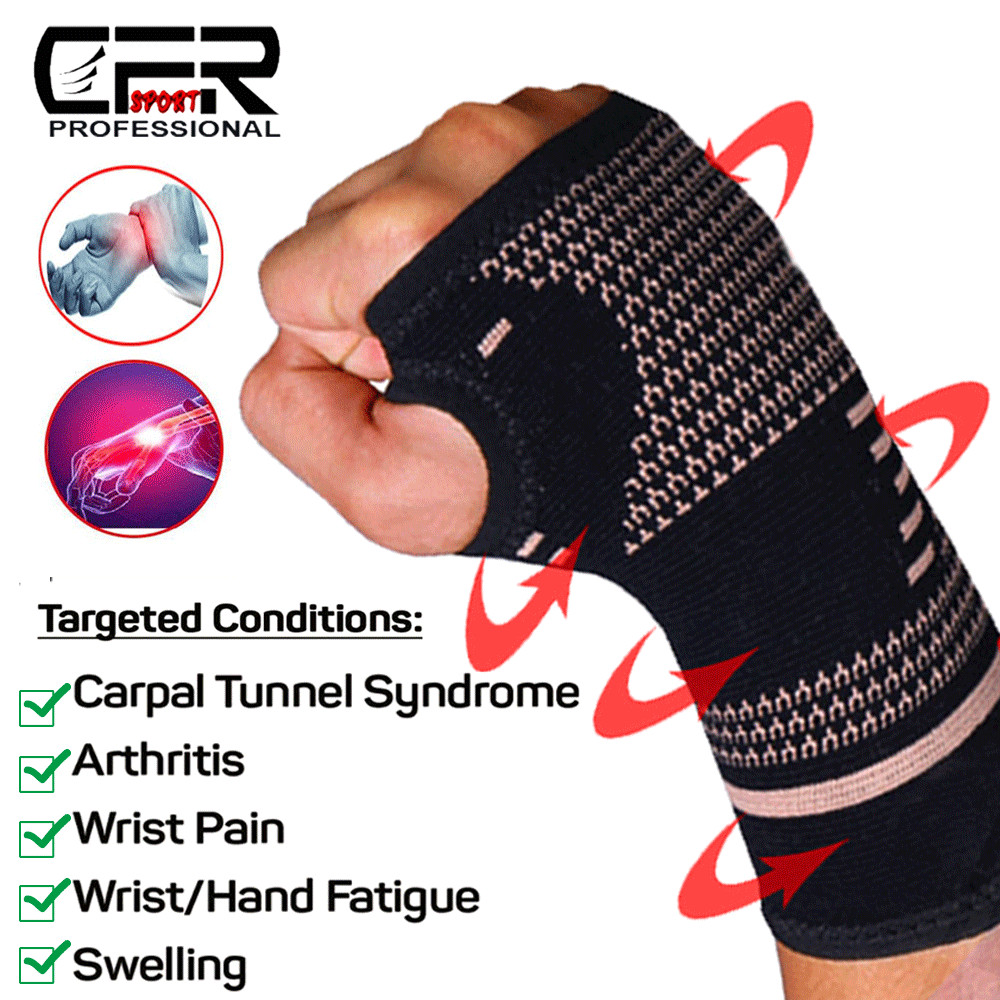 Compression Copper Wrist Hand Brace Carpal Tunnel Support Arthritis Sprain Pain