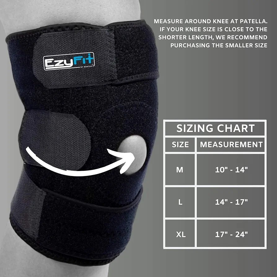 MEDIUM EzyFit Knee Brace, Adjustable Support, Anti-Slip, Flexible, Open Patella