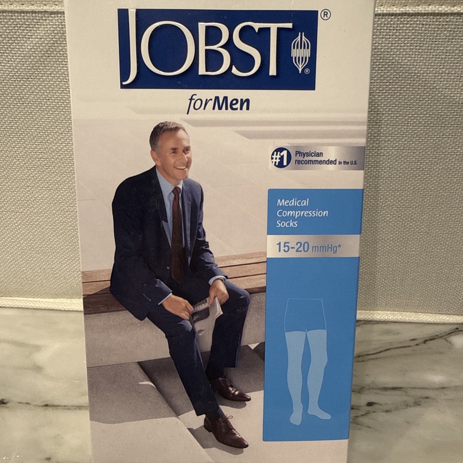 Jobst Men 15-20 mmHg Thigh High Compression Stockings w/ Silicone Border SMALL