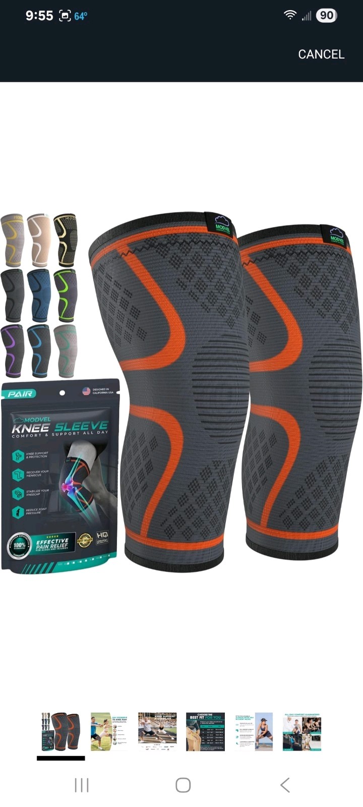 NEW Modvel 2 Pack Knee Compression Sleeve Unisex Size XL Color Orange