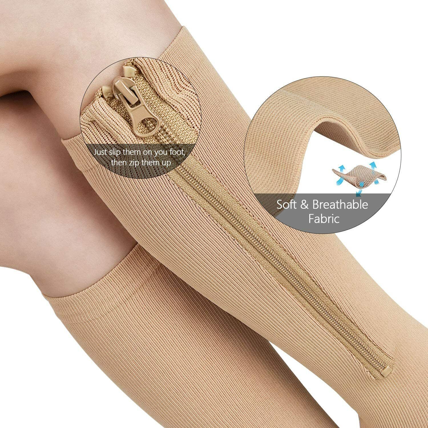 Knee High Compression Socks With Con Cremallera 15-20mmHg Mens Womens S/M-XL