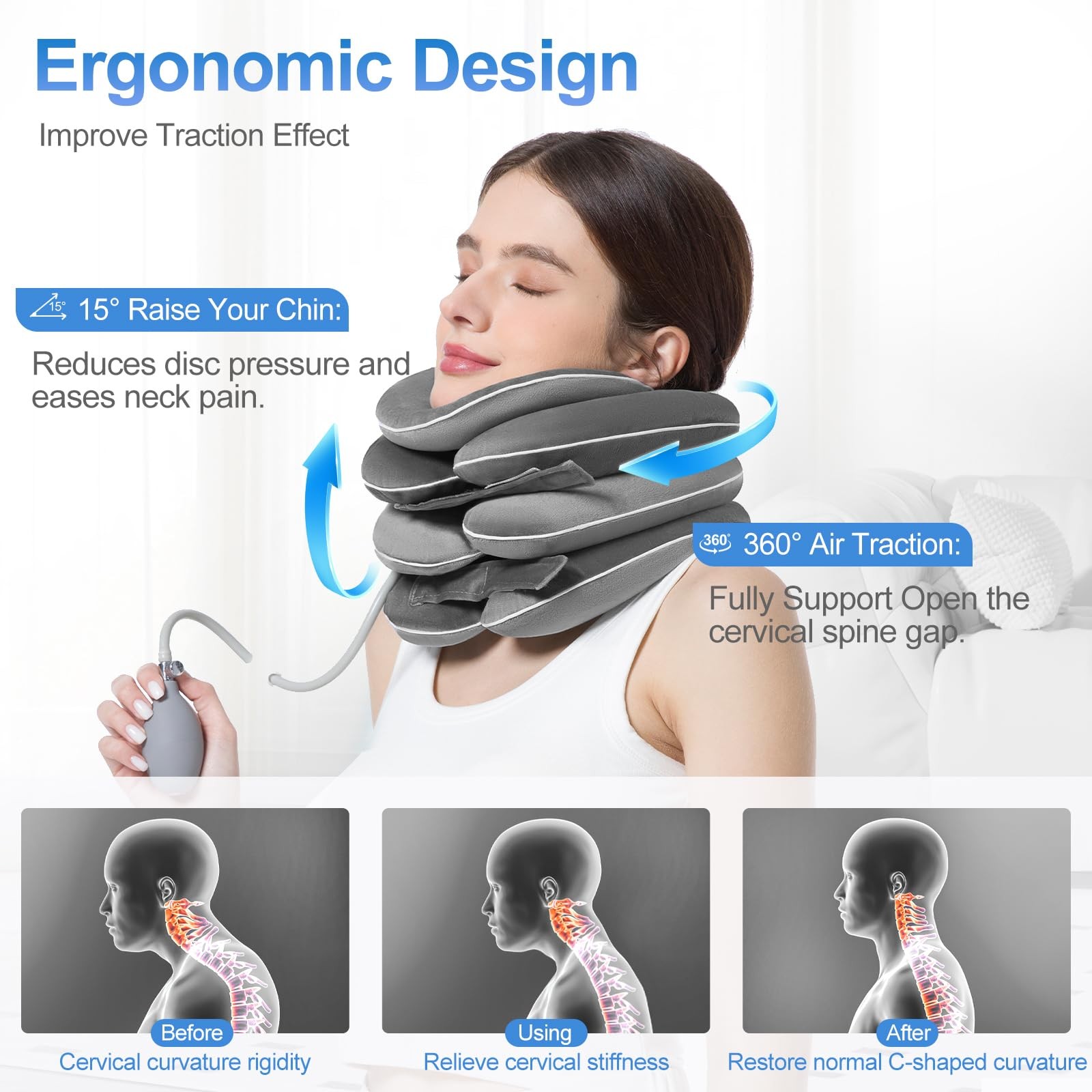 WellSync Inflatable and Adjustable Neck Traction Device with Neck Brace,Porta