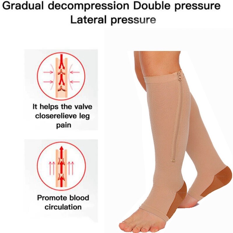 Copper Open Toe Compression Socks Zipper Leg Calf Ankle Support Men Women S-XL