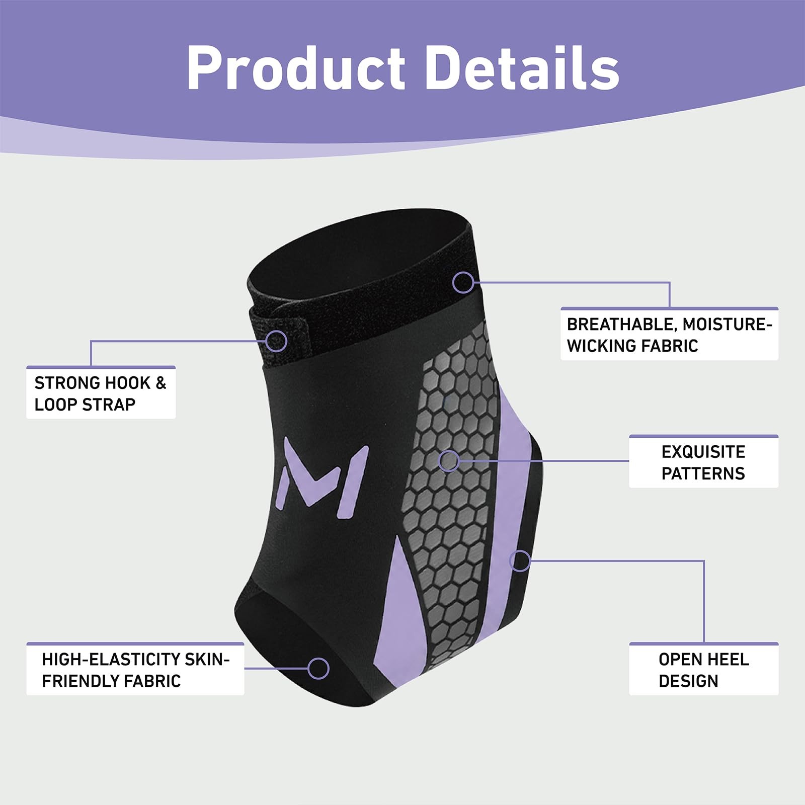Buoydas Ankle Brace for Men & Women, Breathable Compression 1pc, Purple