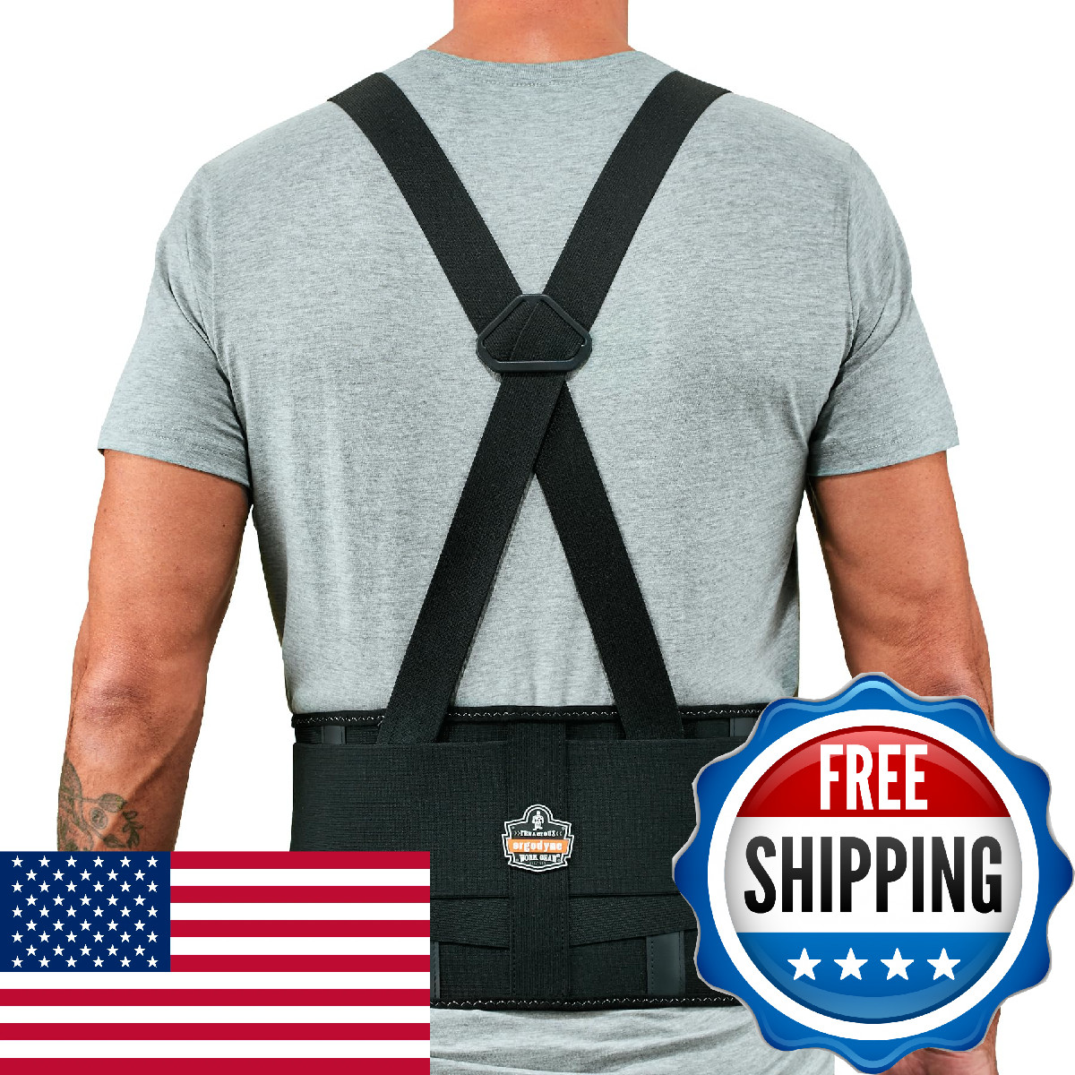 Ergodyne ProFlex 1625 Back Support Brace, Stays and Rubber Webbing for Snug Fit,