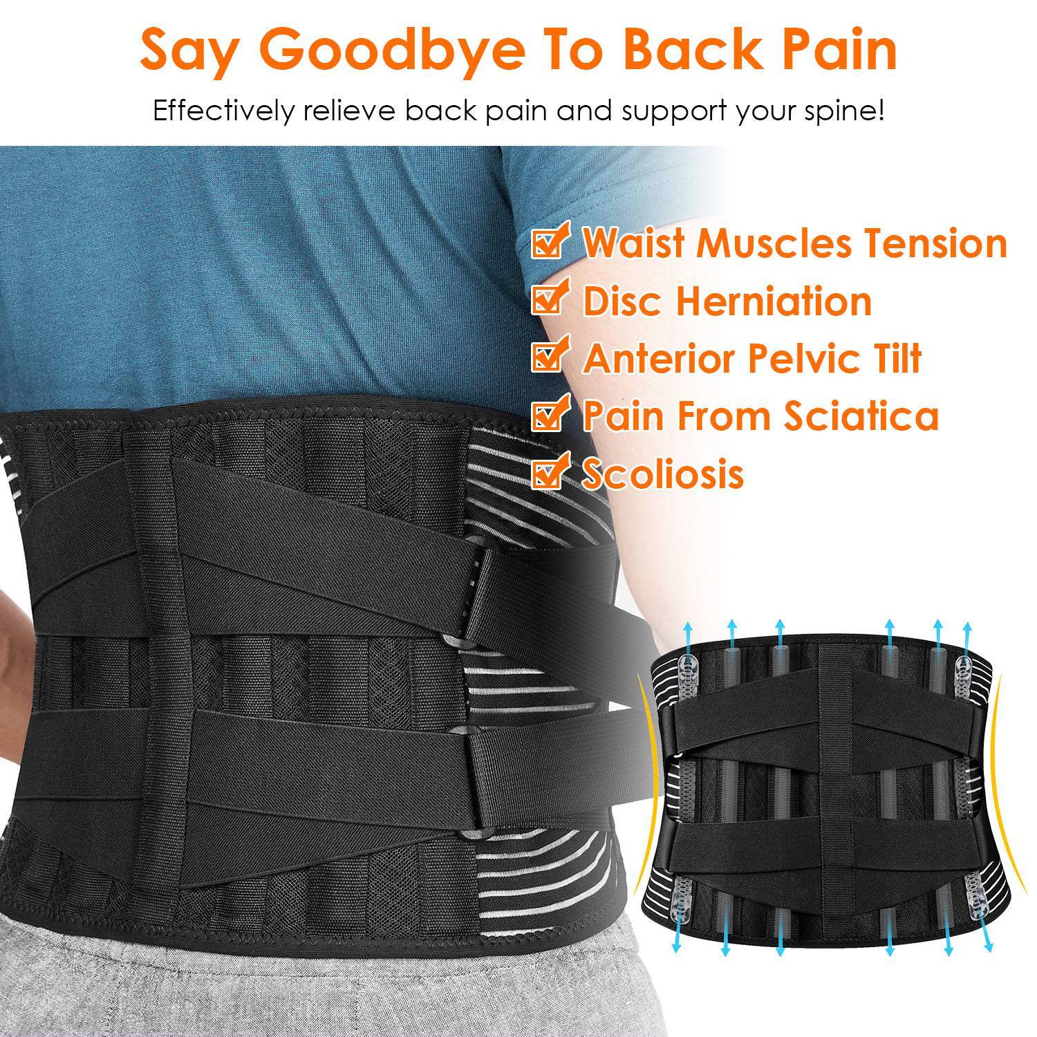 Breathable Mesh Lower Lumbar Brace Back Support Belt Pain Relief for Men Women