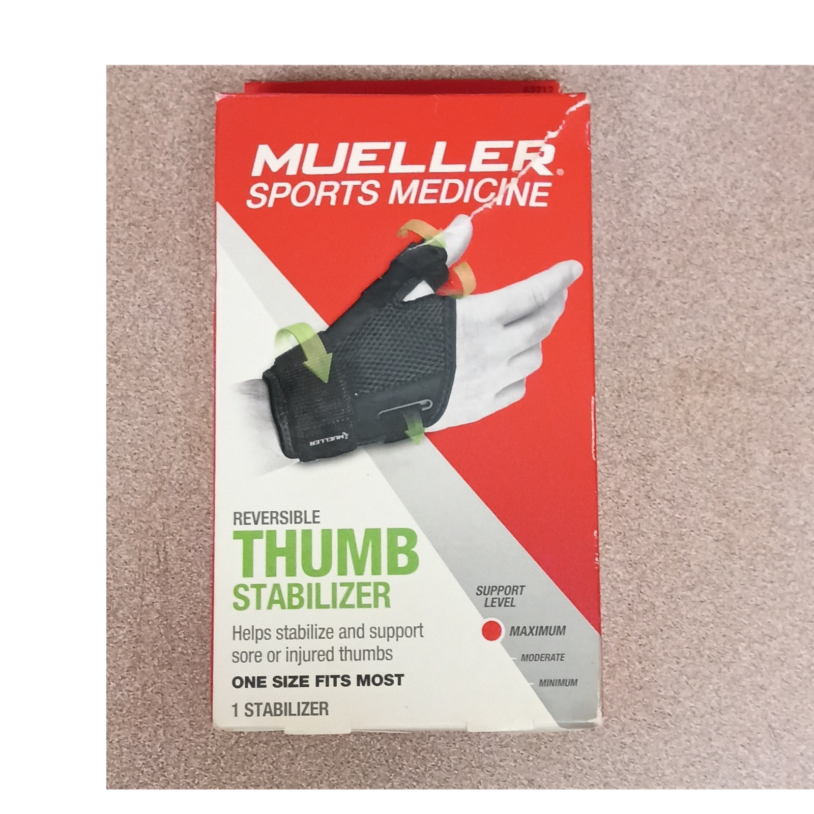 Mueller Thumb Stabilizer Reversible Adjustable Antimicrobial One Size Black