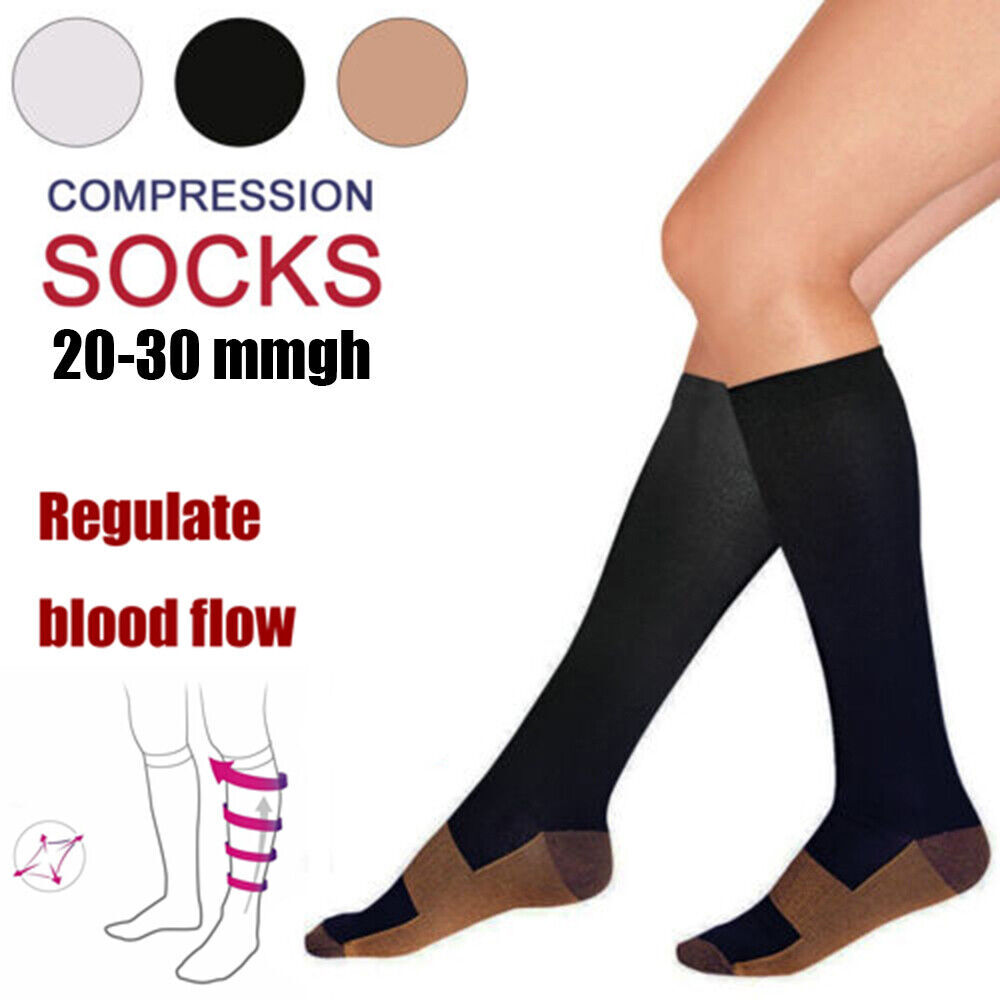 3 Pair Copper Infused Compression Socks 20-30mmHg Graduated Socks Men Women S-XL