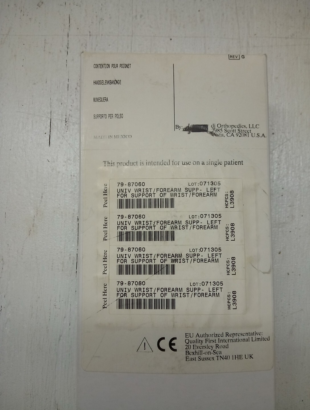 Abco #79-87060 Left Hand Splint, Wrist And Forearm, Loop and Lock Closure