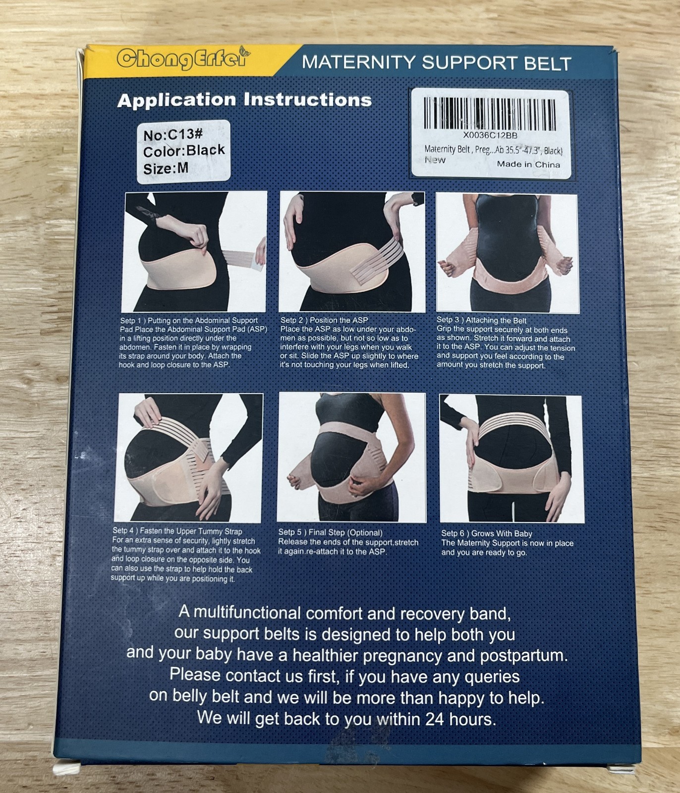 Maternity Support Belt – Adjustable – Size Medium – M – Black – # C13 ChongErfei