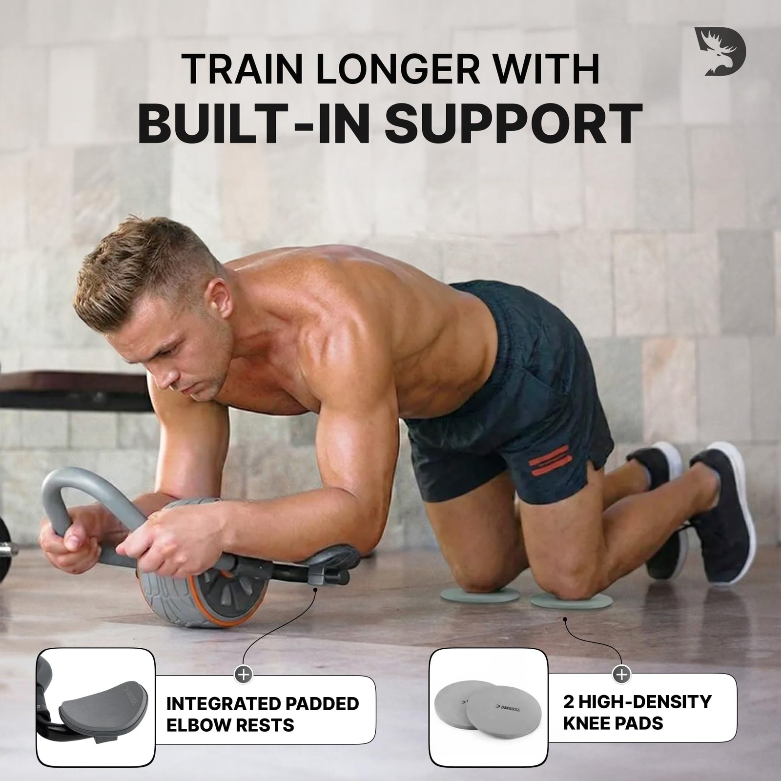 Ab Roller Wheel Elbow Support 2 Knee Pads Abdominal Core Gym Workout Grey_ SALE
