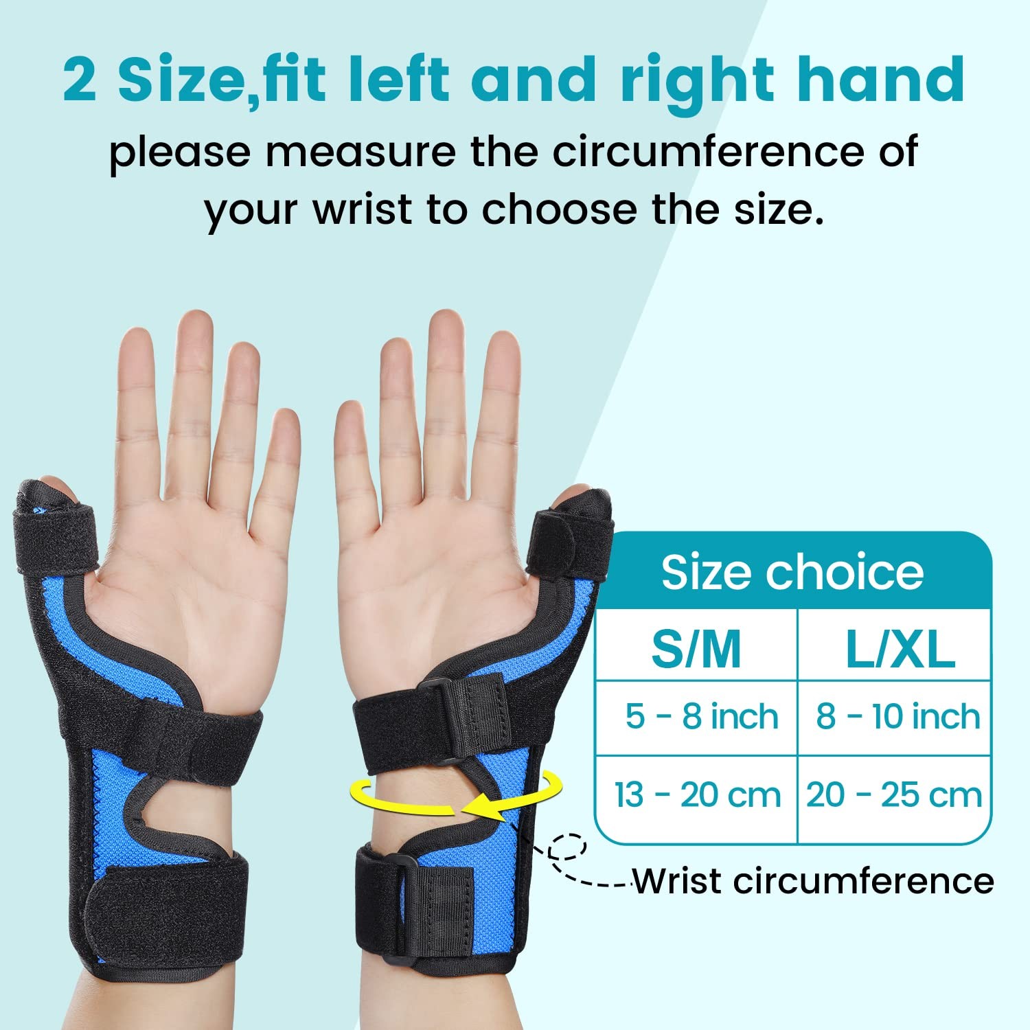DrFinger Thumb Spica Splint Brace fit Left & Right Hand, Trigger S/M, Blue