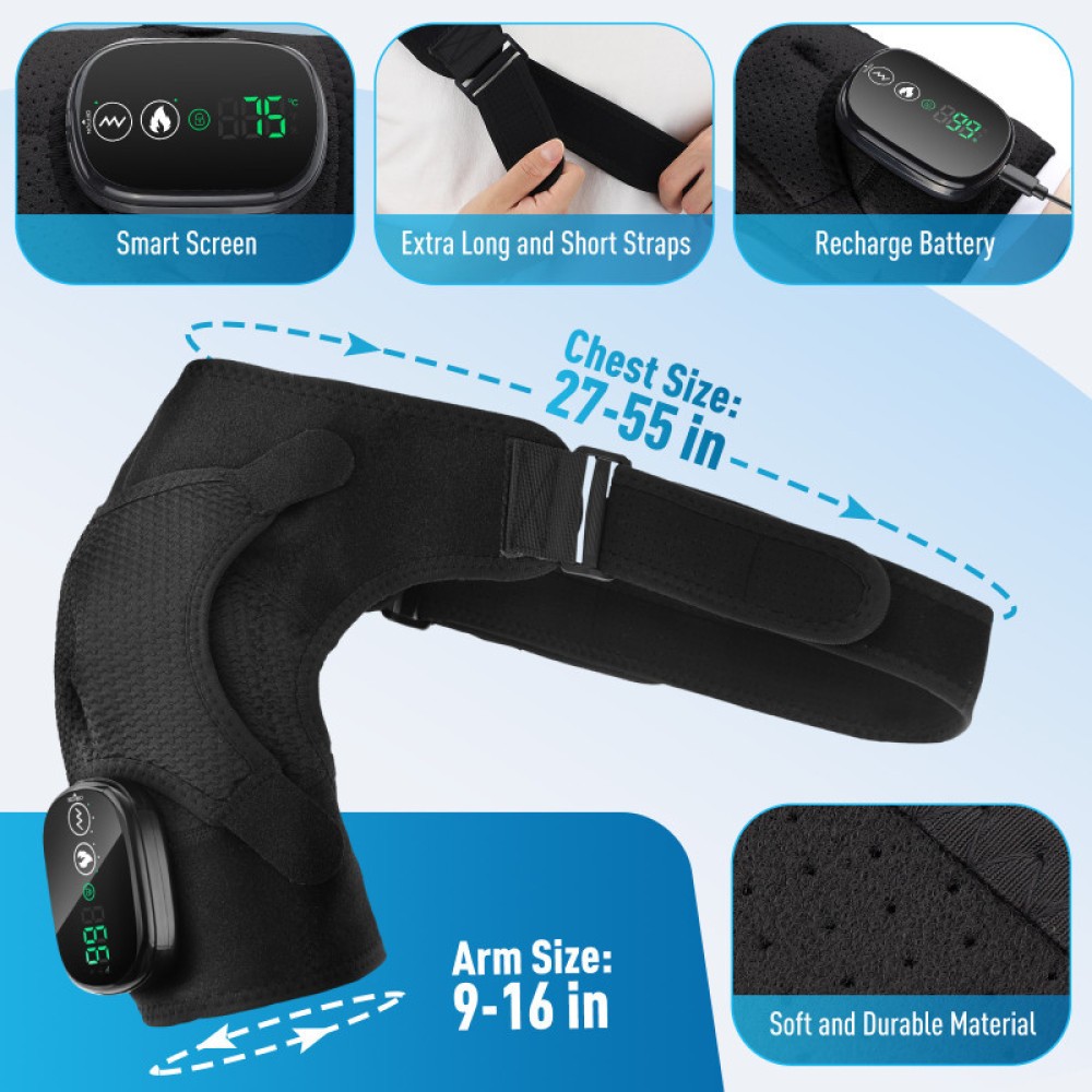 Electric Heated Shoulder Massager Brace Rotator Cuff Support Wrap with Vibration