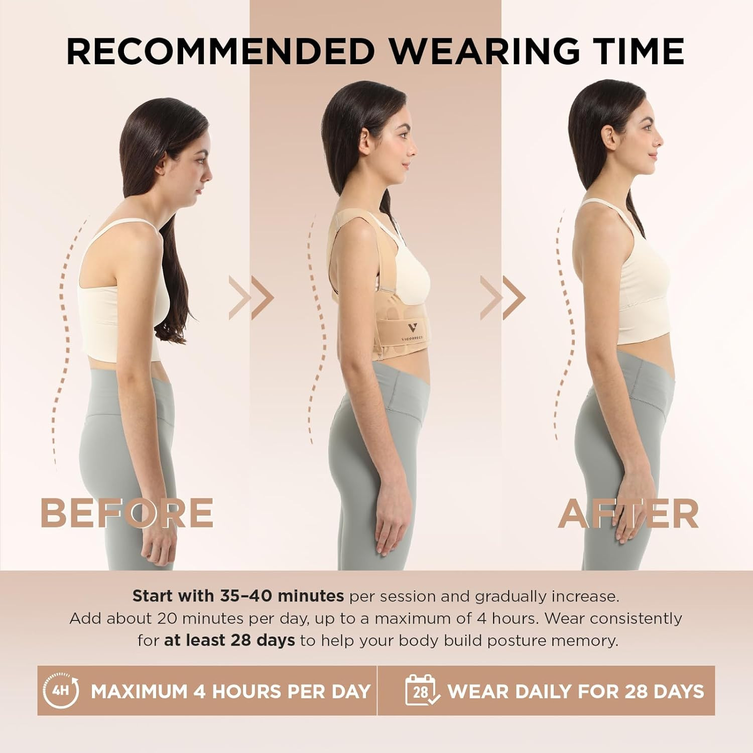 Vicorrect Adjustable Posture Corrector for Women: Invisible Under Clothes – Comf