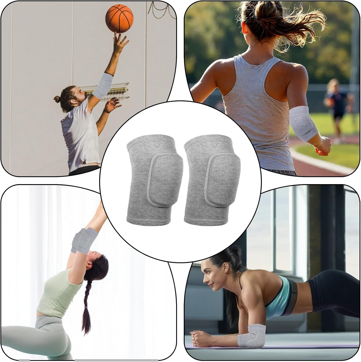 1 Pair Elbow Pads with Thicken Sponge Pad, Grey Breathable Protective Volleyb…