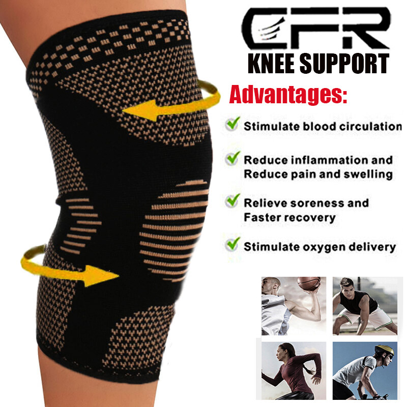 Copper Compression Knee Support Leg Sleeve Brace Sports Arthritis Injury Relief