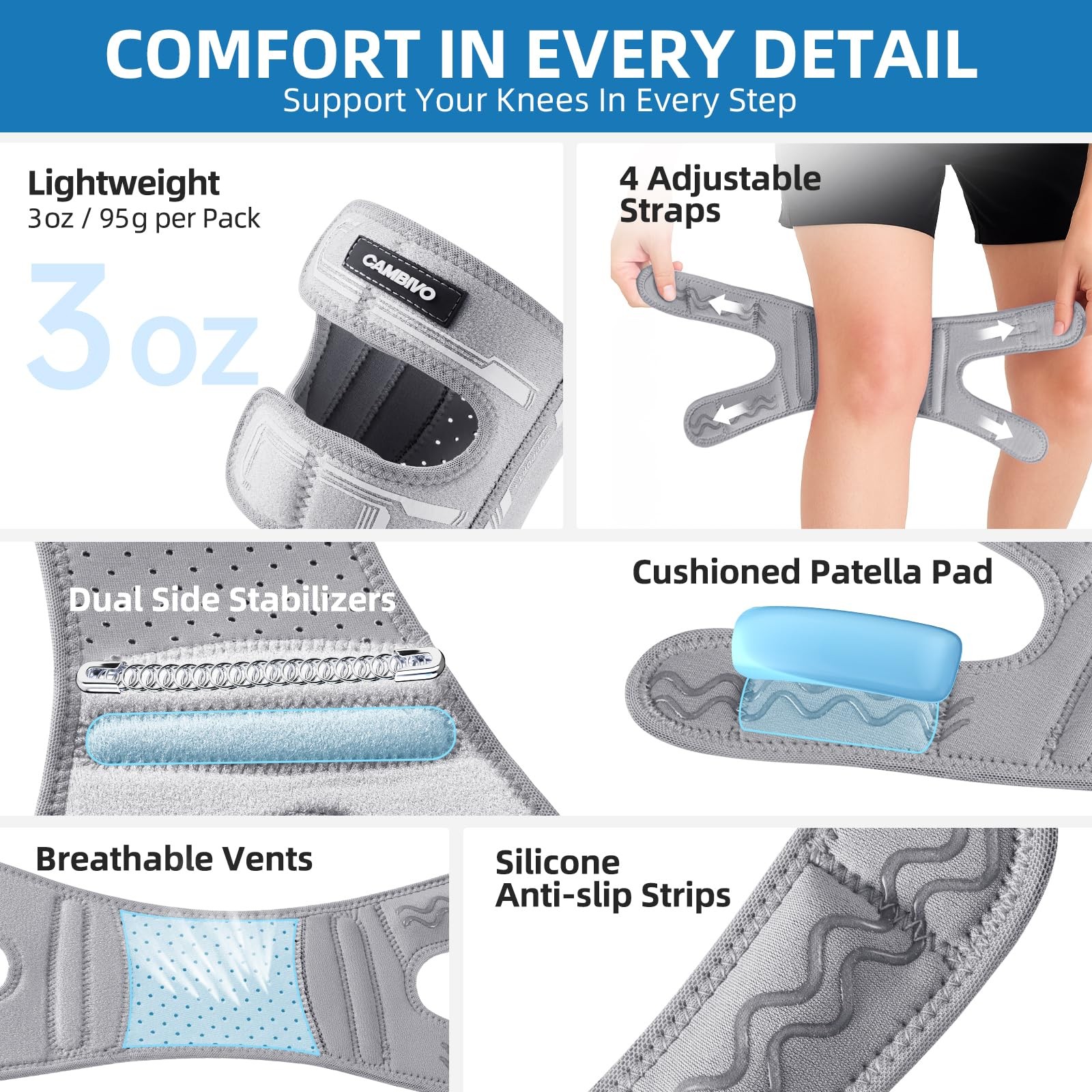 Patella Tendon Support Knee Strap with Gel Pad and Side Stabilizers, Lightwei…