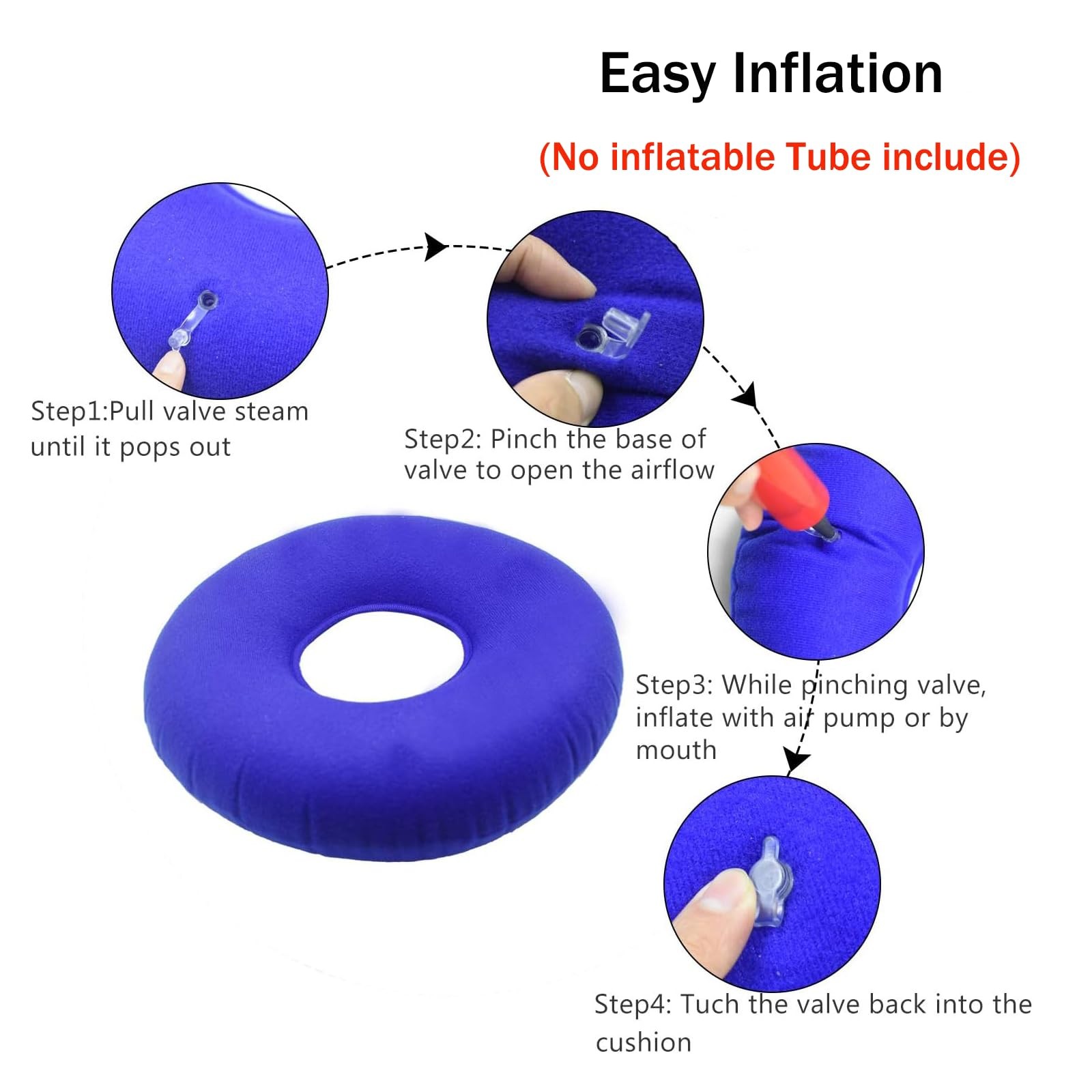 Grey Inflatable Donut Cushion with A Pump,Pillow Flocked Fabric Air Pillow for