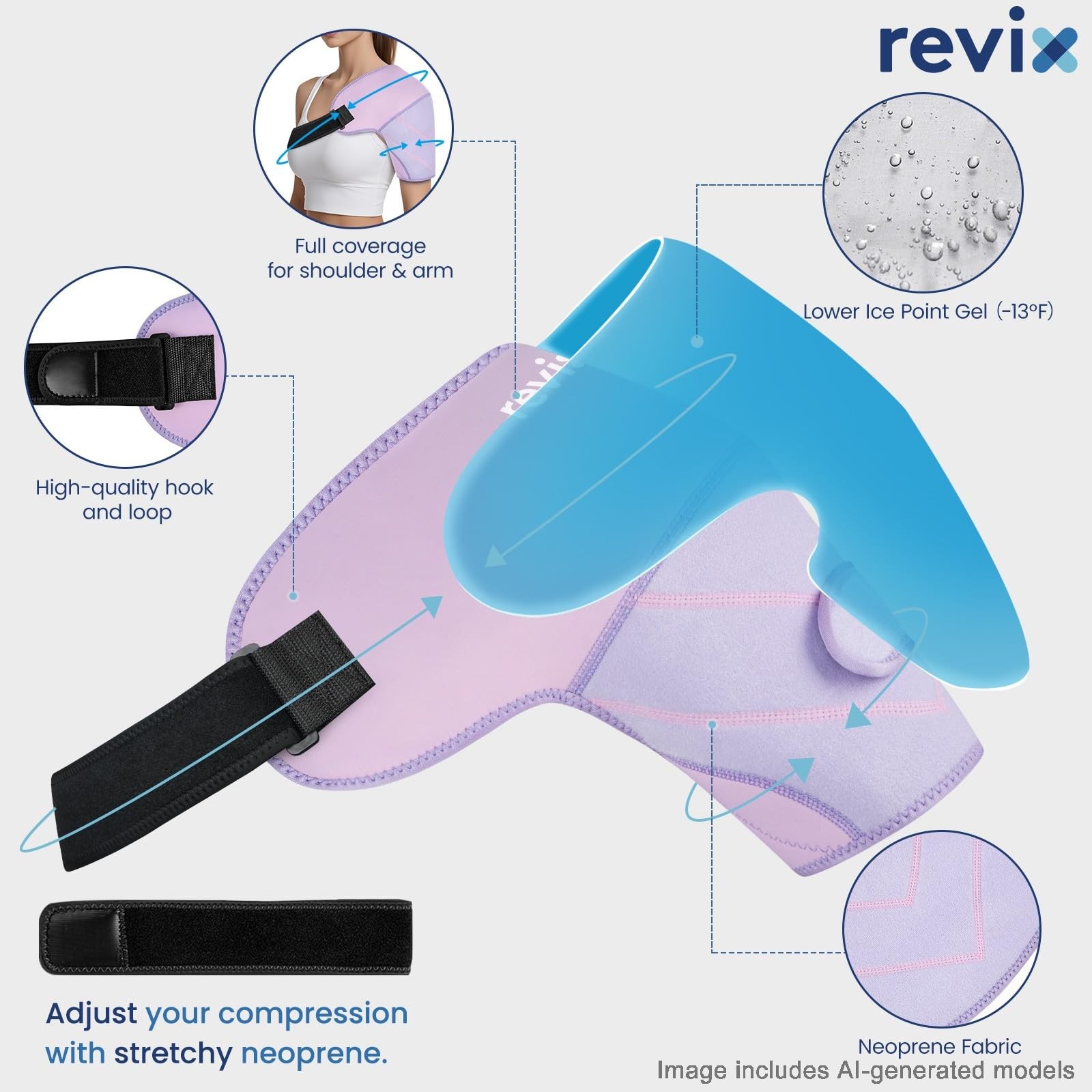 REVIX Shoulder Ice Pack Wrap & Brace for Rotator Cuff & Arm Medium, Purple
