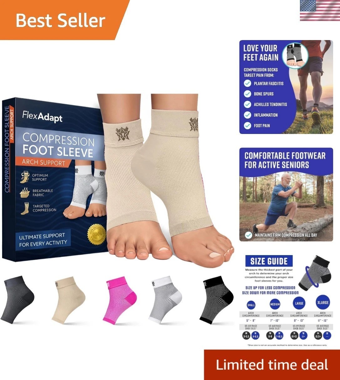 Medium Nude Compression Socks for Plantar Fasciitis & Achilles Tendonitis Relief