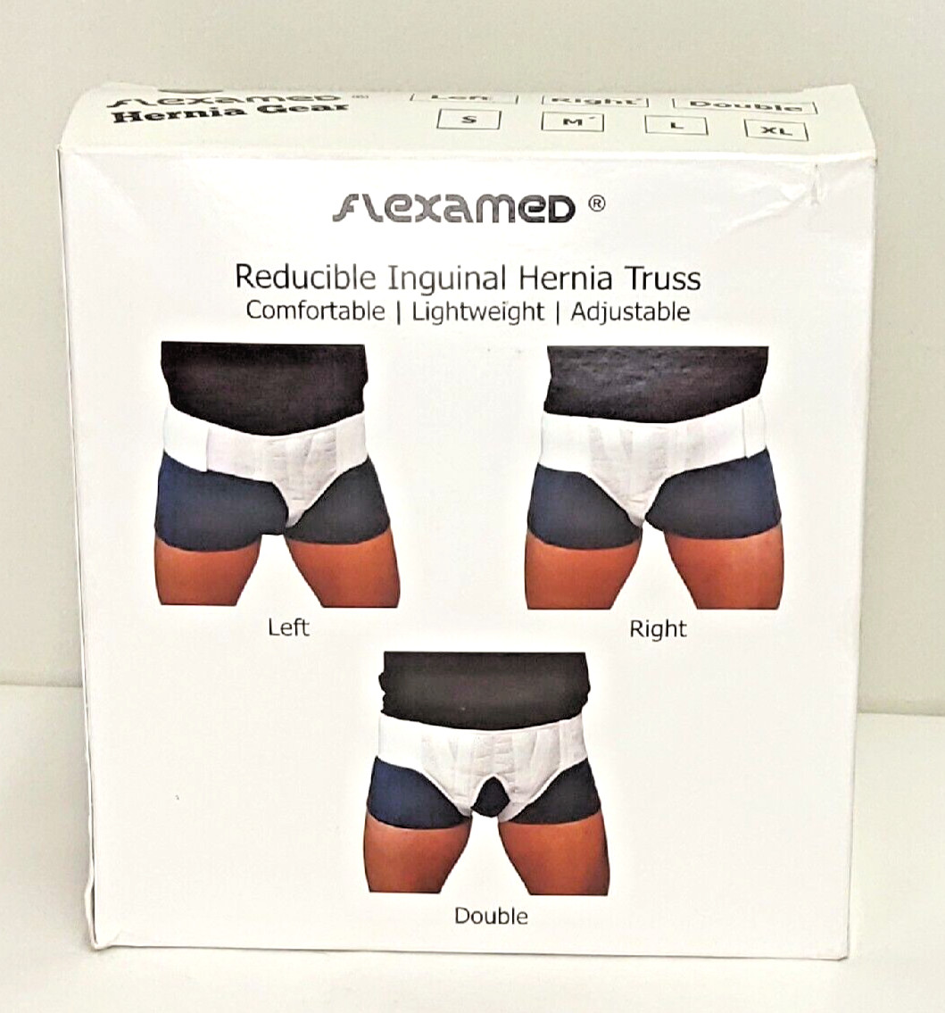 FlexaMed Inguinal Hernia Gear Groin Belt Black RIGHT Medium 32-36 OPEN BOX