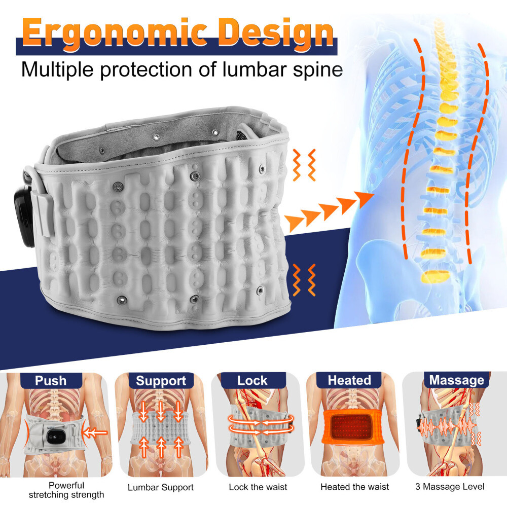 Inflatable Decompression Lower Back Belt Lumbar Support Heated Vibration Massage