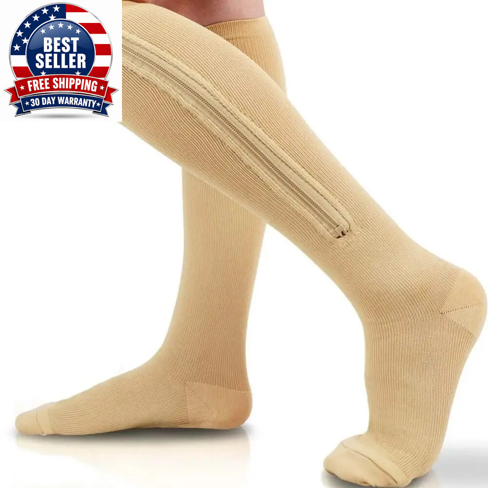 1 Pair Zipper Compression Socks Women Men High Elasticity Nylon Closed Toe Press