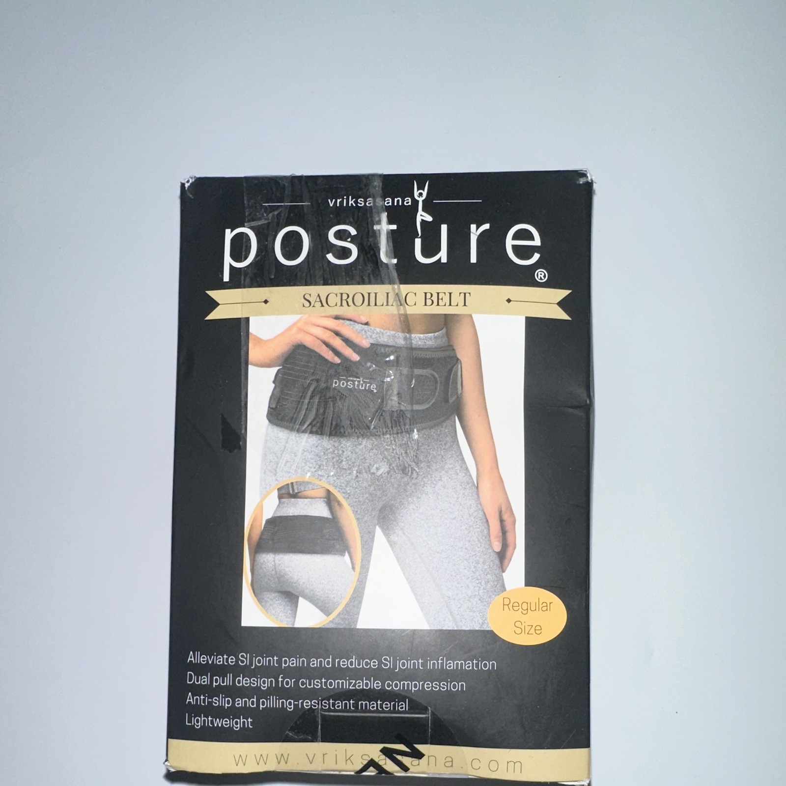 Vriksasana Posture Sacroiliac SI Joint Belt Black Regular Hip/Pelvis Compress