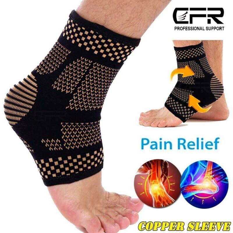 Copper Ankle Support Brace Compression Sleeve Foot Pain Relief Jogging Sprain HG