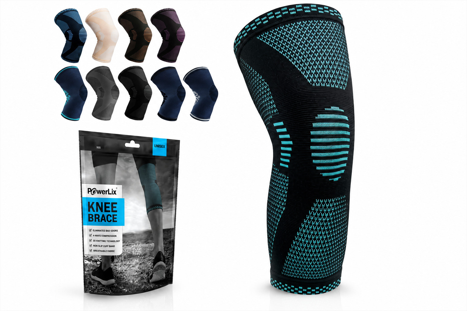 POWERLIX Knee Compression Sleeves Pack of 2