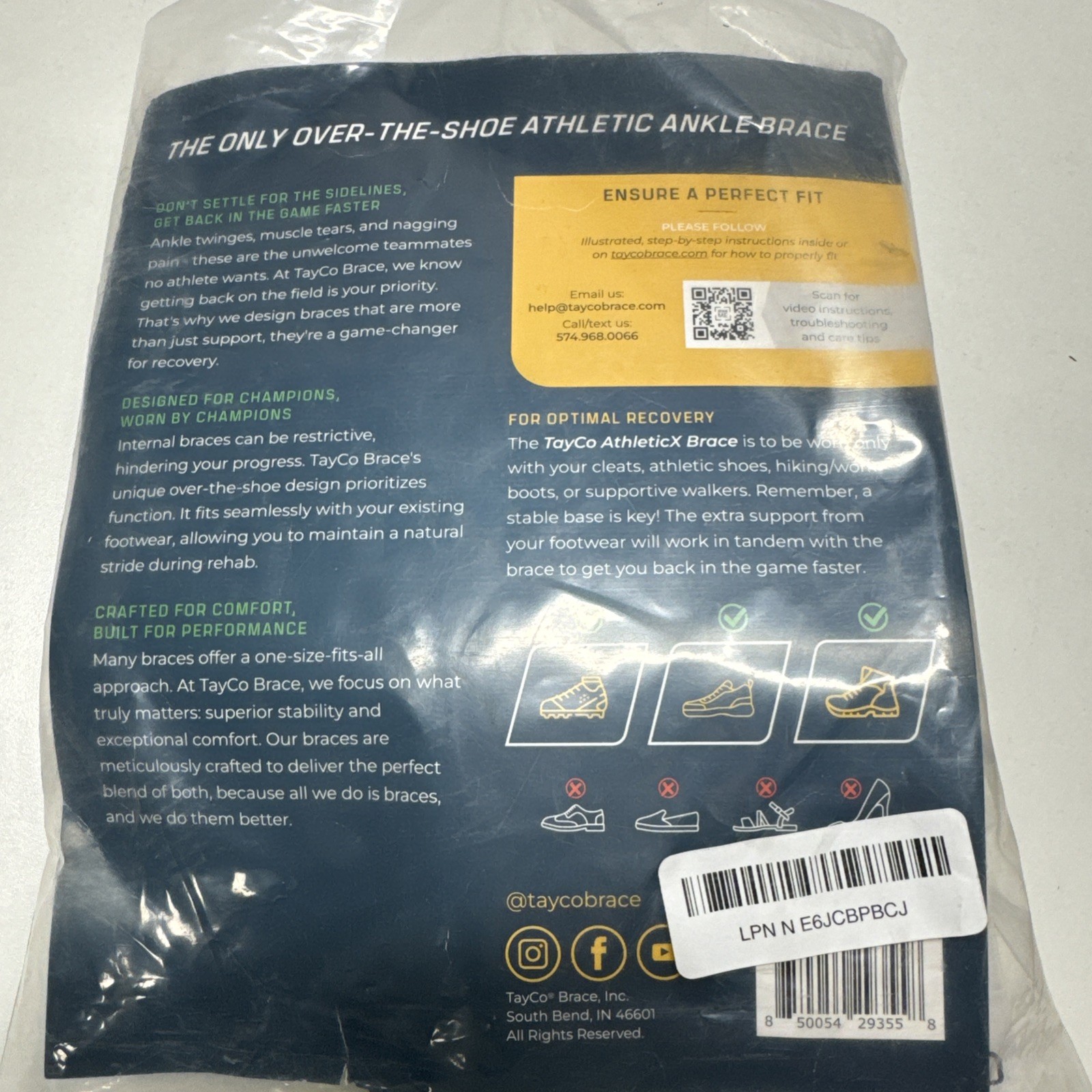 TayCo AthleticX Over-the-Shoe Ankle Brace Small Right Football Pickleball